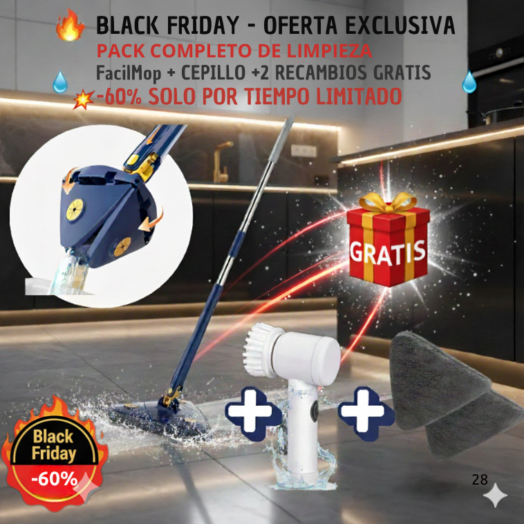 FácilMop™ - Fregona Autoescurrible Limpia sin esfuerzo + Pack Pre Black Friday GRATIS 🎁