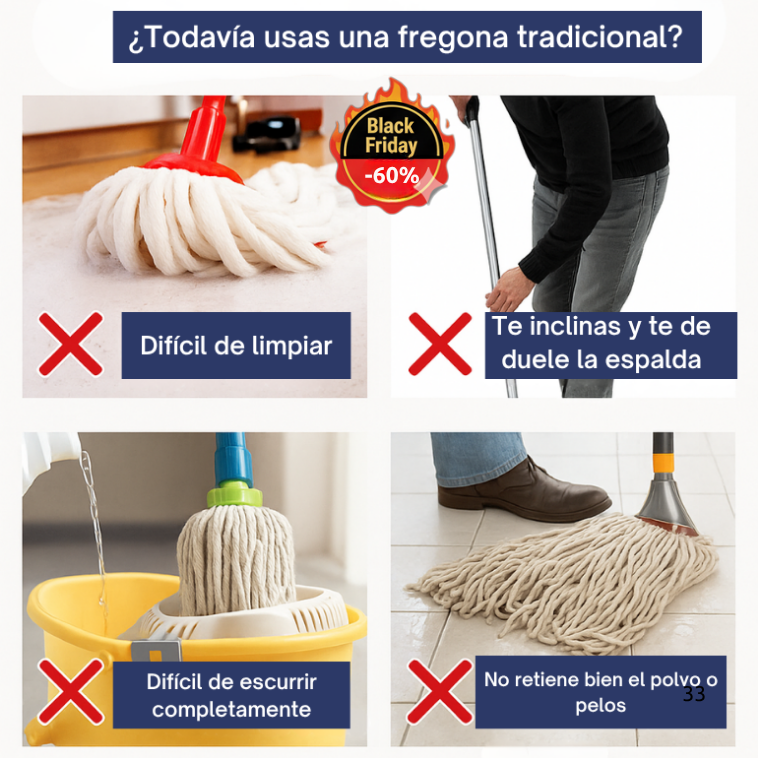 FácilMop™ - Fregona Autoescurrible Limpia sin esfuerzo + Pack Pre Black Friday GRATIS 🎁