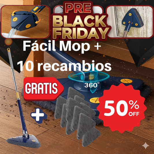 FácilMop™ - Fregona autoescurrible limpia sin esfuerzo -Pack Pre Black Friday + 10 recambios GRATIS