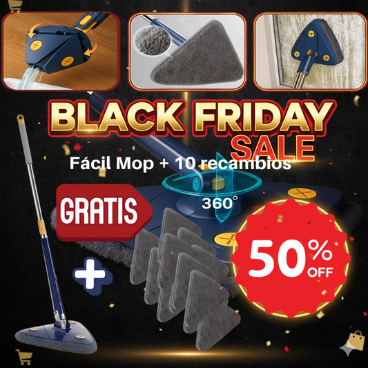 FácilMop™ - Fregona autoescurrible limpia sin esfuerzo -Pack Black Friday + 10 recambios GRATIS